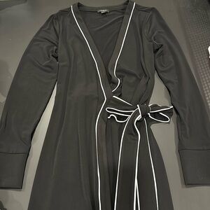 Ann Taylor Black Wrap Dress with White Trim
